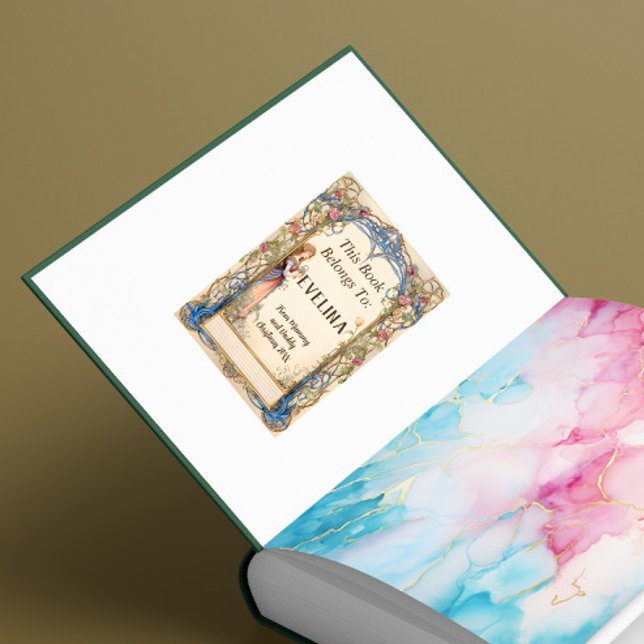 Sticker Carré 6 plaques - Fairytale Princess (Princess bookplate shwon inside a book's front page)