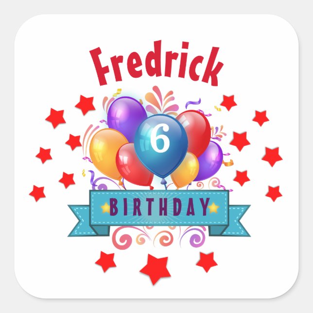 Sticker Carré 6e Anniversaire de enfant Festive Ballons colorés  (Devant)