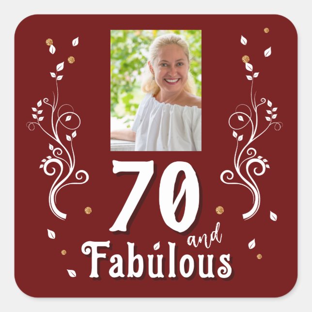 Sticker Carré 70 et fabuleux Foliage Rouge 70e anniversaire Phot (Devant)