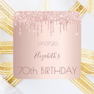 Sticker Carré 70e anniversaire blush rose or drips nom