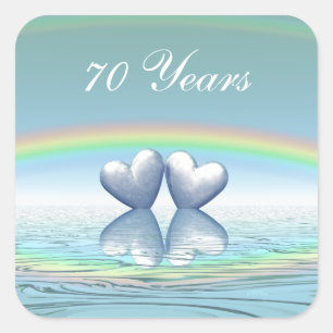 Sticker Carré 70e Anniversaire Cœurs Platine