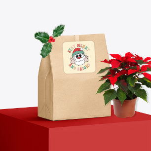 Sticker Carré 70's Retro Santa Claus Stay Merry and Bright