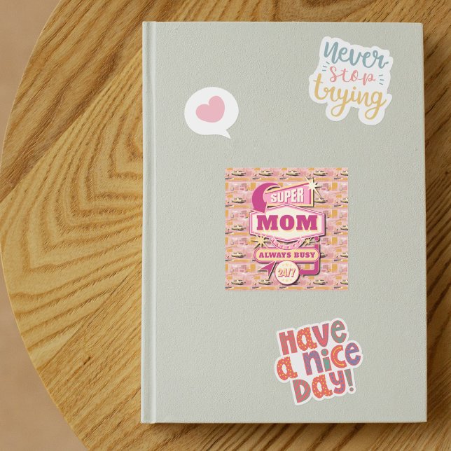 Sticker Carré 70's Retro Vegas Style Super Maman toujours occupé (Créateur téléchargé)