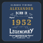 Sticker Carré 70th Birthday 1952 Ajouter Nom Legendary Blue Gold<br><div class="desc">Pour ceux qui fêtent leur anniversaire, nous avons les autocollants d'anniversaire idéaux. L'arrière - plan bleue au design blanc et doré est simple, mais élégante et rétro. Customisez facilement le texte de cet anniversaire en utilisant le modèle fourni. Plus de cadeaux et de fournitures de fête disponibles avec le design...</div>