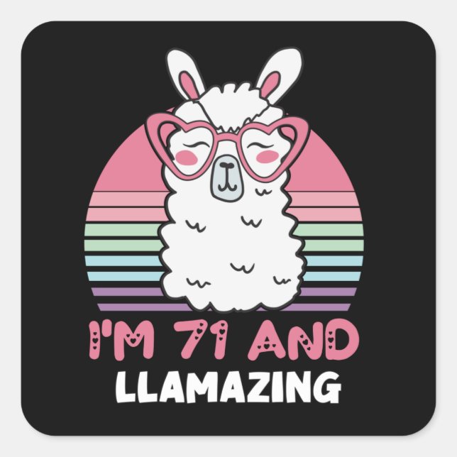 Sticker Carré 71e anniversaire Llamazing Llama 71 ans Anniversai (Devant)