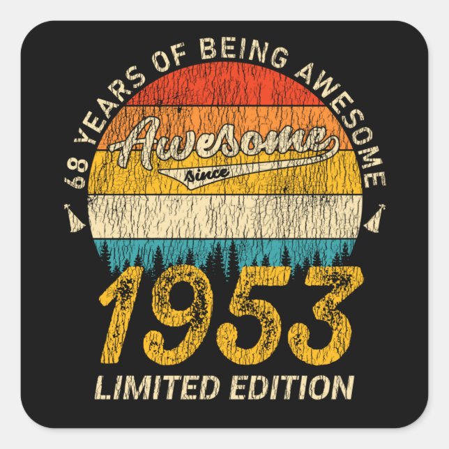 Sticker Carré 72 ans 1953 Retro Awesome 72e anniversaire Cadeau (Devant)