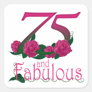 Sticker Carré 75e anniversaire fabuleux numéro d'âge rose floral