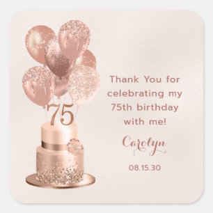 Sticker Carré 75e anniversaire Rose Gold Cake Merci