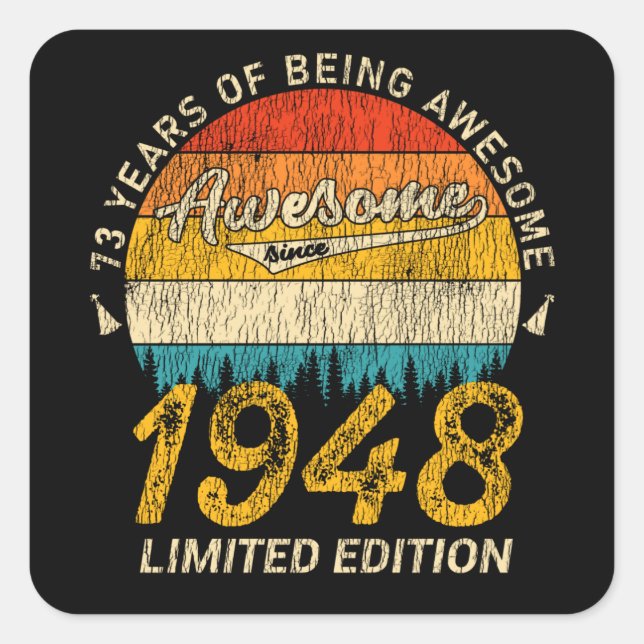 Sticker Carré 77 Ans 1948 Retro Awesome 77e anniversaire Cadeau (Devant)