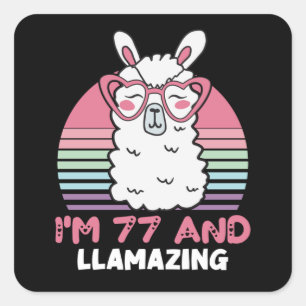 Sticker Carré 77e anniversaire Llamazing Llama 77 ans Anniversai