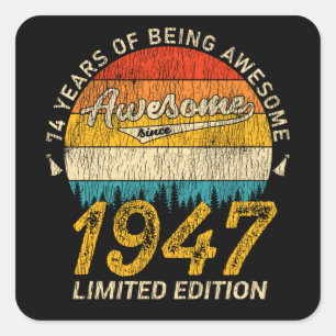 Sticker Carré 78 Ans 1947 Retro Awesome 78e anniversaire Cadeau
