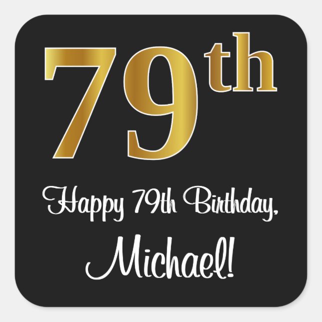 Sticker Carré 79e anniversaire - Elégant luxe Faux Gold Look # (Devant)