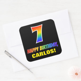 Sticker Carré 7e anniversaire : Bold, amusant, simple, arc-en-ci