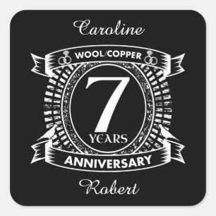 Sticker Carré 7E anniversaire mariage laine cuivre