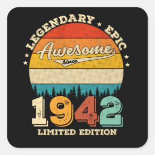Sticker Carré 80 ans Awesome depuis 1942 80e anniversaire Cadeau