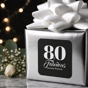 Sticker Carré 80 ans et Fabuleux Souvenir d'anniversaire noir et