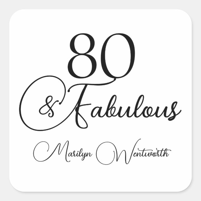 Sticker Carré 80 et Fabuleux 80e Anniversaire Noir Script  (Devant)