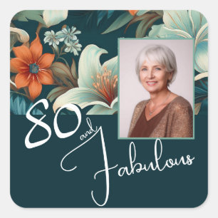 Sticker Carré 80 et fabuleux Motif Flower Photo Anniversaire