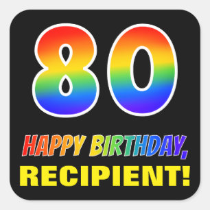 Sticker Carré 80e anniversaire : Bold, amusant, simple, arc-en-c