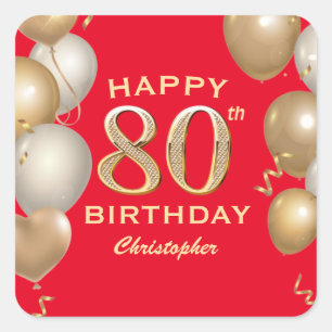 Sticker Carré 80e Anniversaire des Ballons Rouge et Or