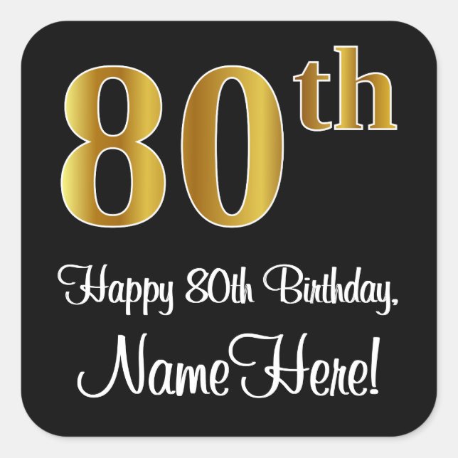 Sticker Carré 80e anniversaire - Elégant luxe Faux Gold Look # (Devant)