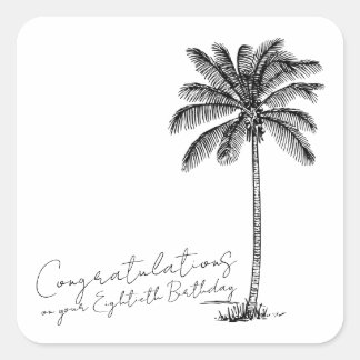 Sticker Carré 80th Birthday Palm Tree Art Congratulations
