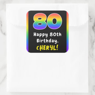 Sticker Carré 80th Birthday: Rainbow Spectrum # 80, Custom Name