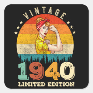 Sticker Carré 82 ans Femmes Anniversaire 1940 Vintage 82e annive