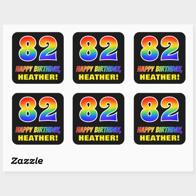 Sticker Carré 82e anniversaire : Bold, amusant, simple, arc-en-c (Feuille)