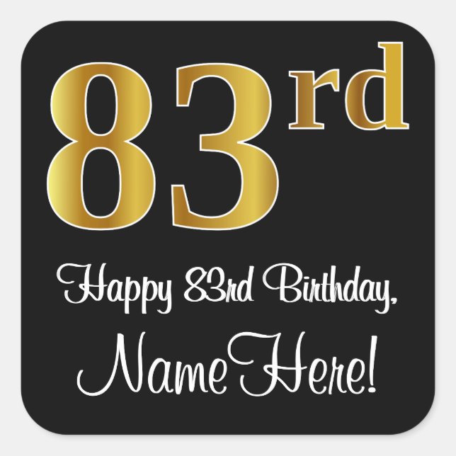 Sticker Carré 83e anniversaire - Elégant luxe Faux Gold Look # (Devant)
