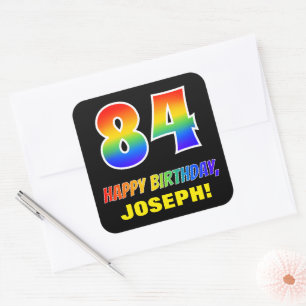 Sticker Carré 84e anniversaire : Bold, amusant, simple, arc-en-c