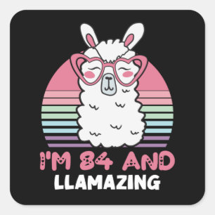 Sticker Carré 84e anniversaire Llamazing Llama 84 ans Anniversai