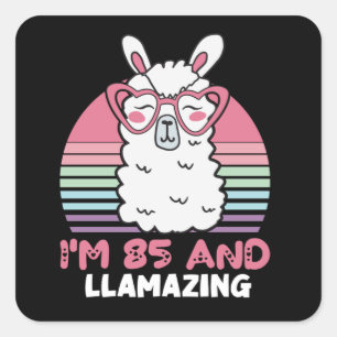 Sticker Carré 85e anniversaire Llamazing Llama 85 ans Anniversai
