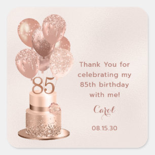 Sticker Carré 85e anniversaire Rose Merci Gold Cake