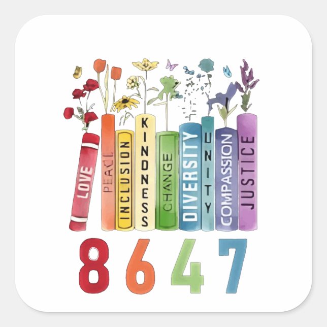 Sticker Carré 8647 Subtle Anti Trump Anti MAGA 86 47 Floral LGBT (Devant)