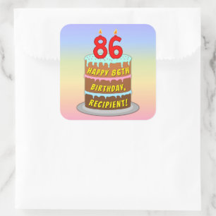 Sticker Carré 86e anniversaire : Fun Cake and Candles + Nom pers