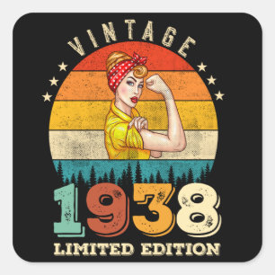 Sticker Carré 87 ans Anniversaire 1938 Vintage 87e anniversaire