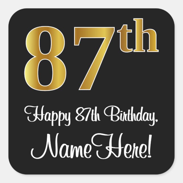 Sticker Carré 87e anniversaire - Elégant luxe Faux Gold Look # (Devant)
