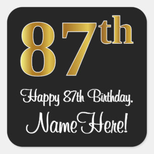 Sticker Carré 87e anniversaire - Elégant luxe Faux Gold Look #