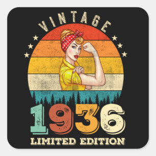 Sticker Carré 89 ans Anniversaire 1936 Vintage 89e anniversaire