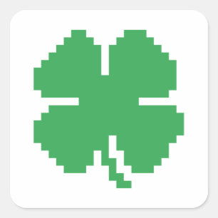 Sticker Carré 8 bits Pixel Lucky Four Leaf Clocher