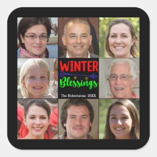 Sticker Carré 8 Photo Famille ✨ Collage Personnalisé Noël