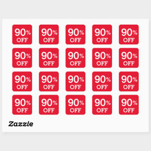 Sticker Carré 90% 90% de réduction sur vente blanc et rouge