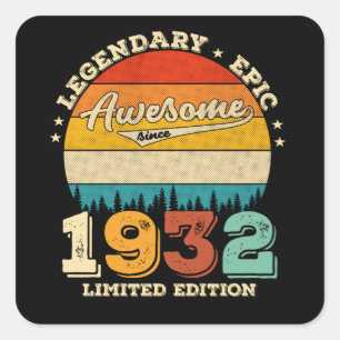 Sticker Carré 90 ans Awesome depuis 1930 90e anniversaire Cadeau