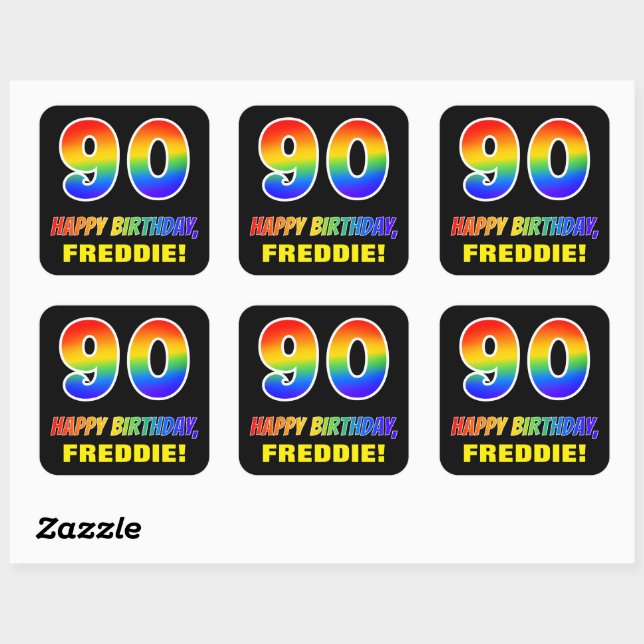 Sticker Carré 90e anniversaire : Bold, amusant, simple, arc-en-c (Feuille)