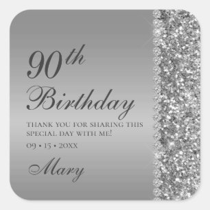Sticker Carré 90e anniversaire élégant argent