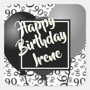 Sticker Carré 90e anniversaire heureux - Motif de numéro noir/bl