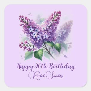 Sticker Carré 90e anniversaire Purple Lilac Fleurs Printemps