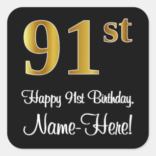 Sticker Carré 91st Birthday - Elegant Luxurious Faux Gold Look #