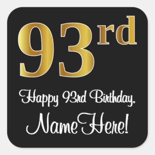 Sticker Carré 93rd Birthday - Elegant Luxurious Faux Gold Look #